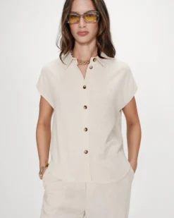 Chemise en lin fluide manches courtes sable Perez