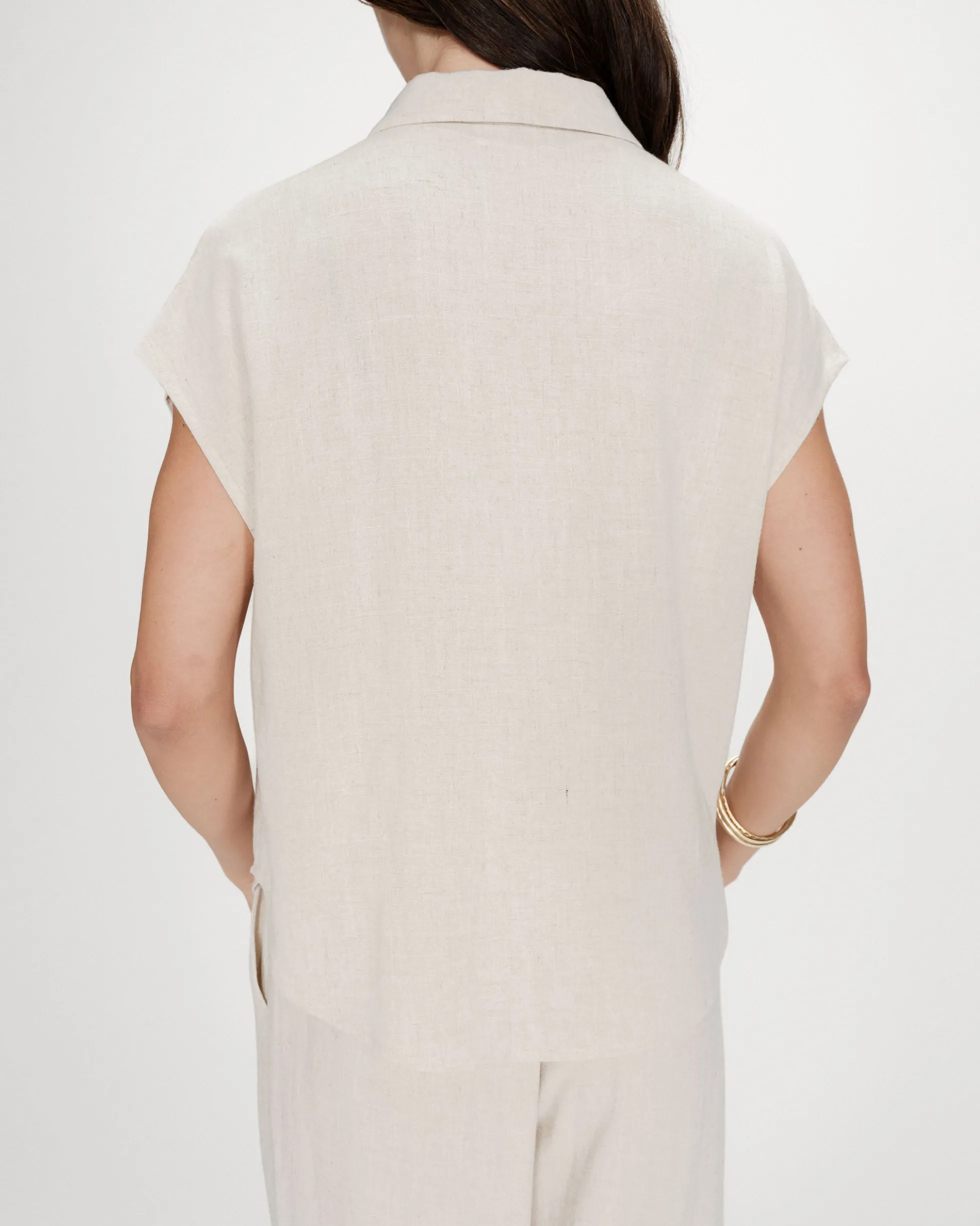 Chemise en lin fluide manches courtes sable Perez