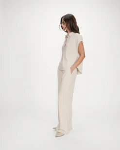 Chemise en lin fluide manches courtes sable Perez