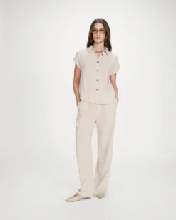 Chemise en lin fluide manches courtes sable Perez