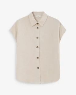 Chemise en lin fluide manches courtes sable Perez