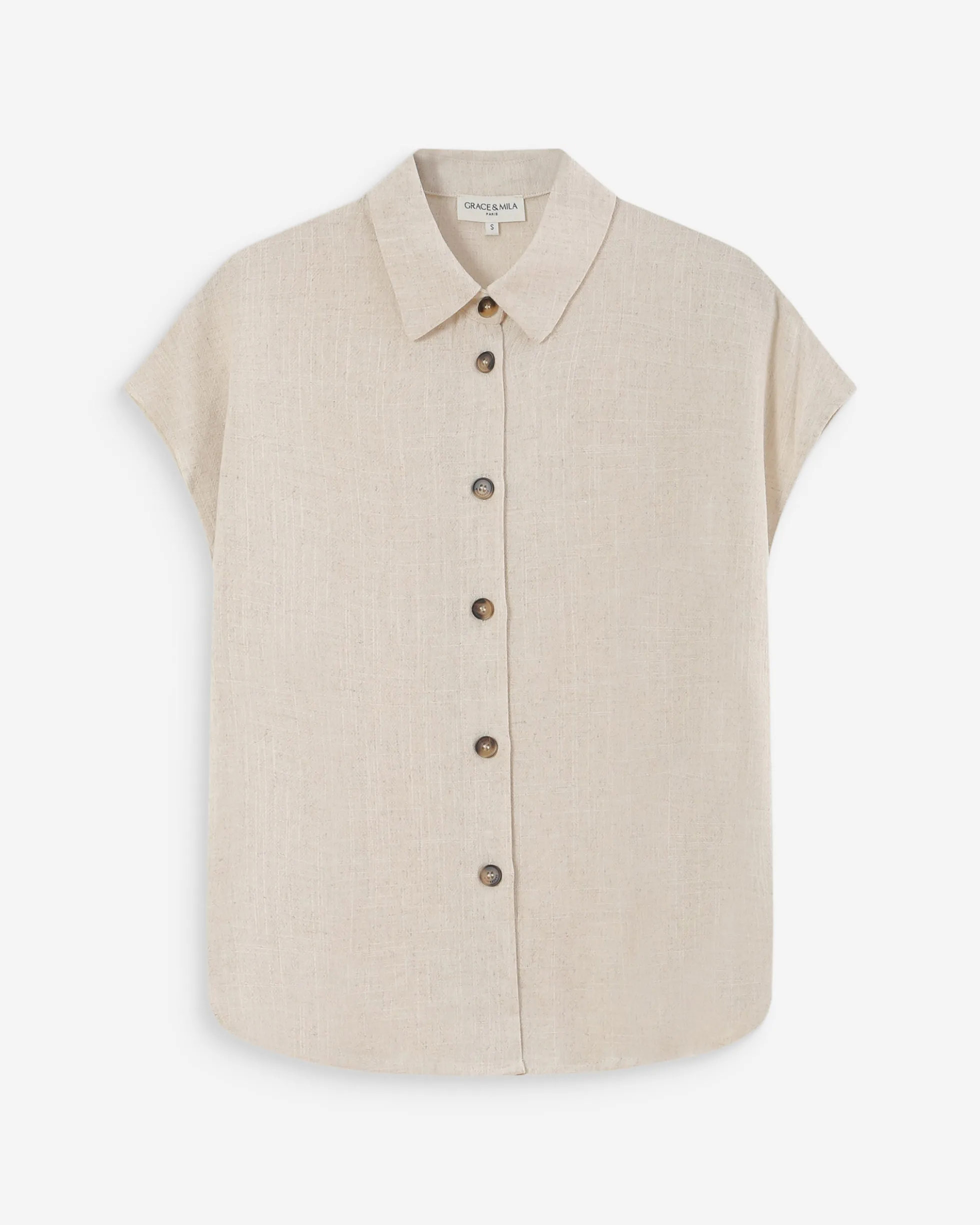 Chemise en lin fluide manches courtes sable Perez