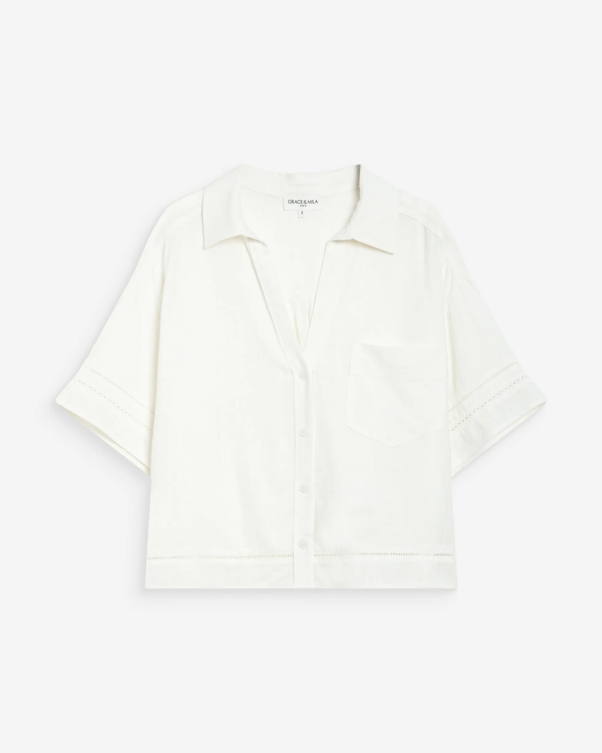 Chemise large manches courtes détails dentelle white Winka
