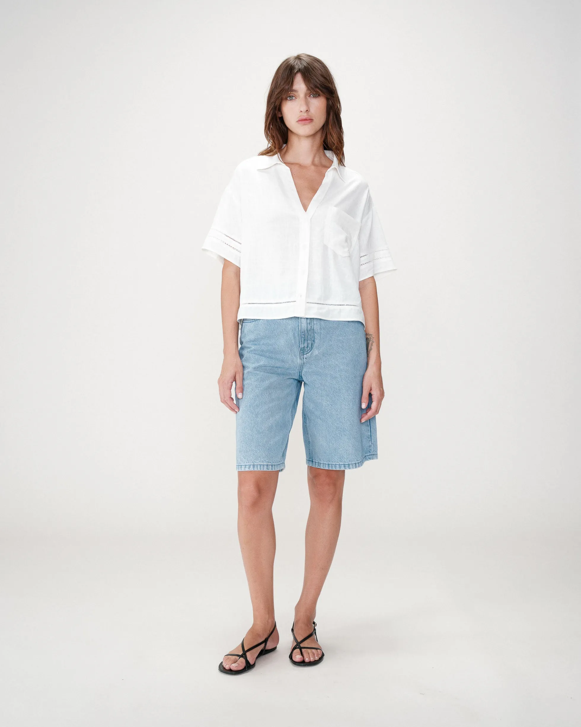Chemise large manches courtes détails dentelle white Winka