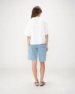 Chemise large manches courtes détails dentelle white Winka