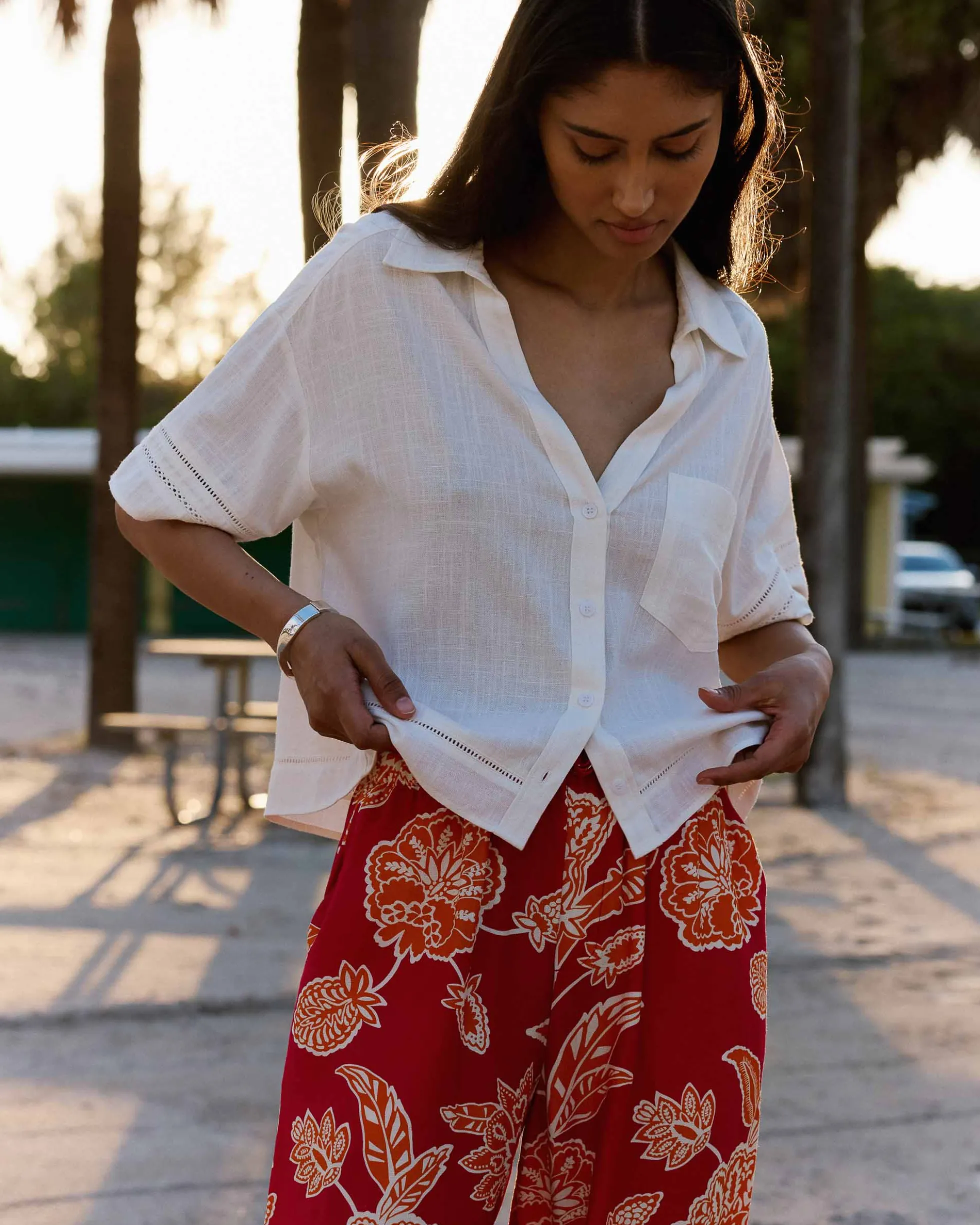 Chemise large manches courtes détails dentelle white Winka