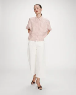 Chemise large à rayures manches courtes corail Vercia