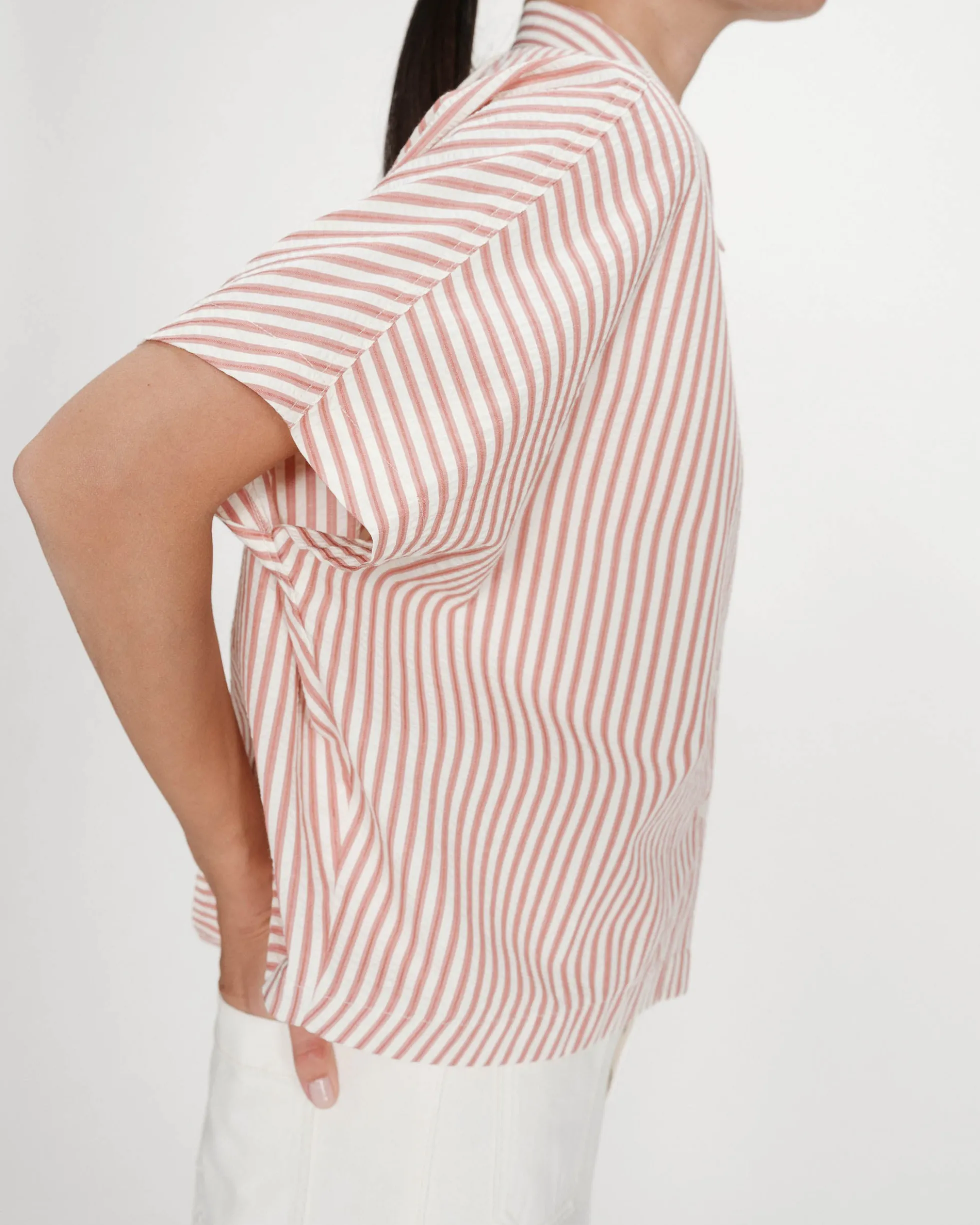 Chemise large à rayures manches courtes corail Vercia