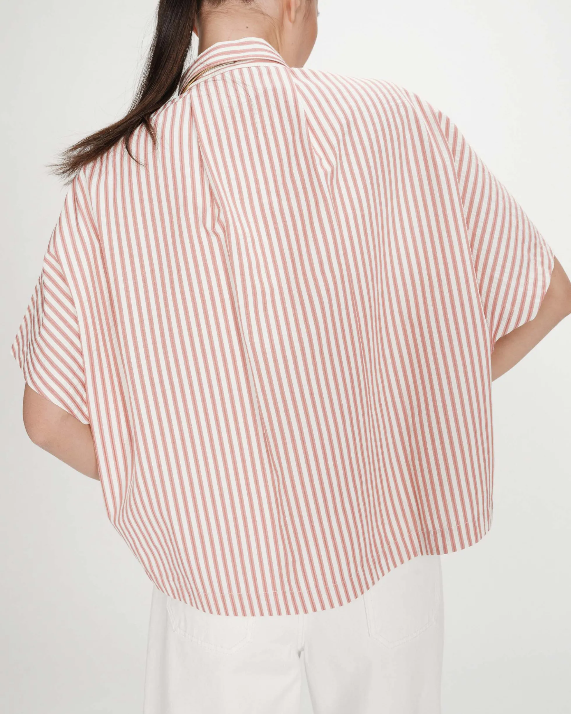 Chemise large à rayures manches courtes corail Vercia