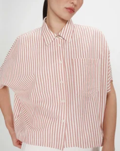 Chemise large à rayures manches courtes corail Vercia