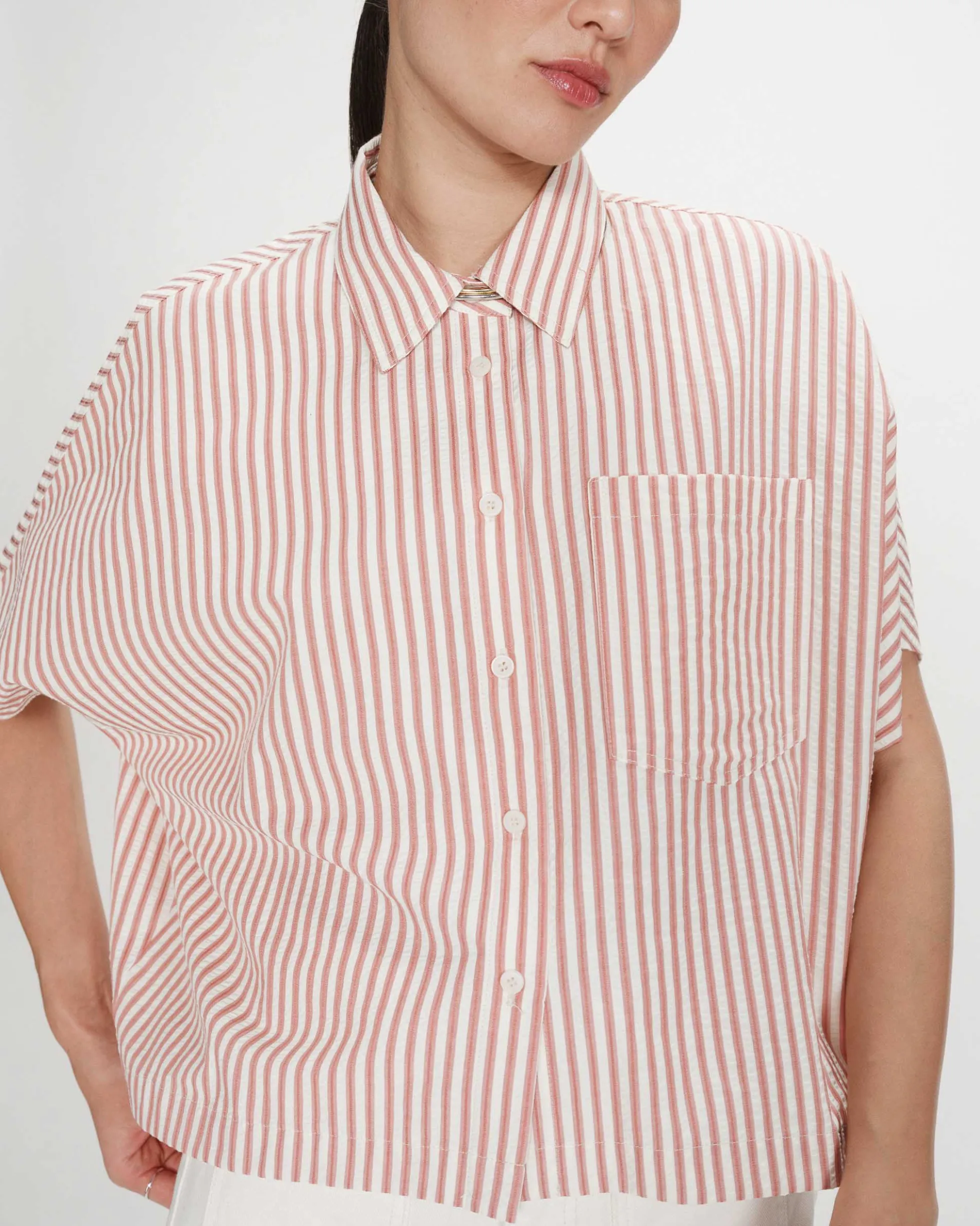 Chemise large à rayures manches courtes corail Vercia