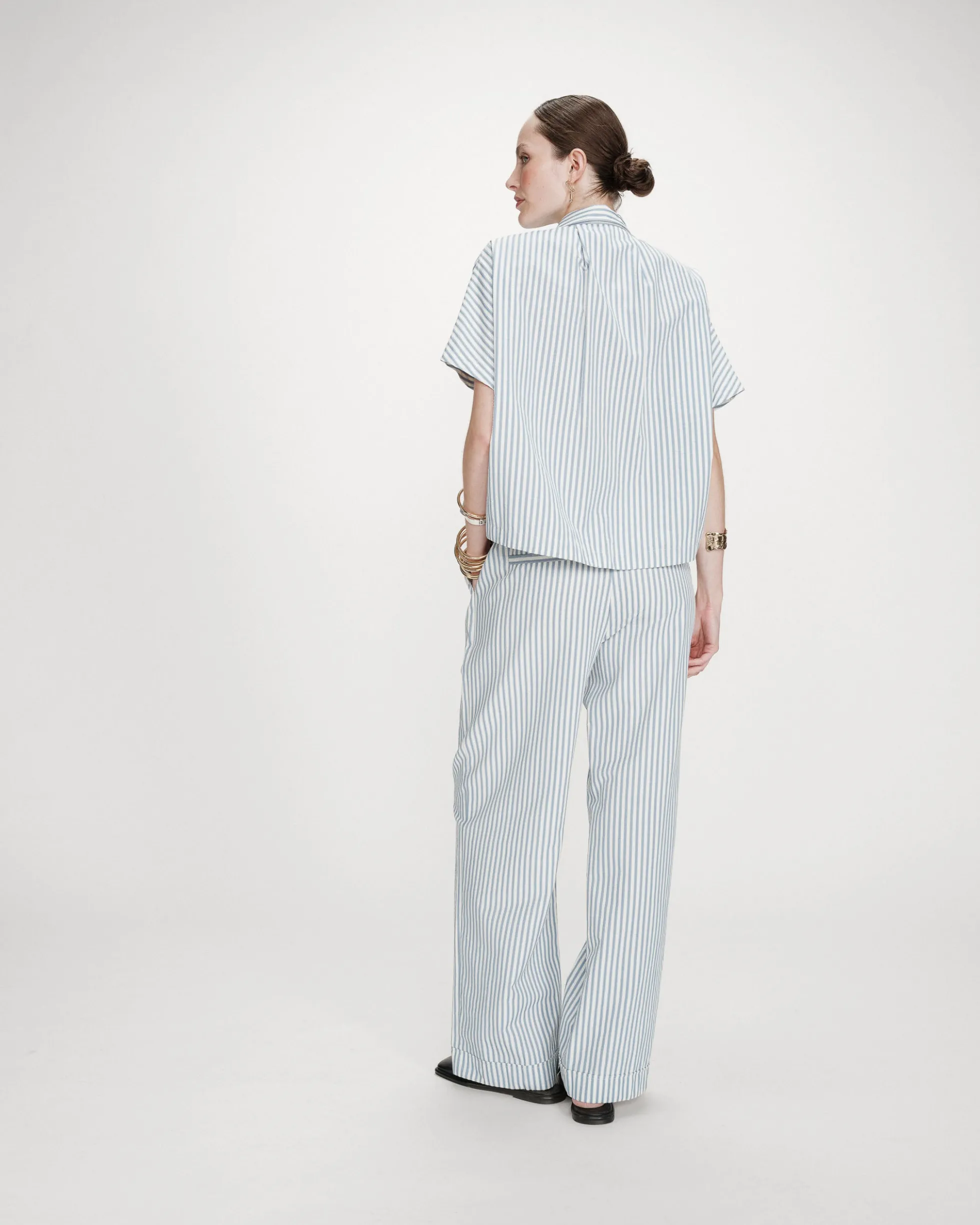 Chemise large à rayures manches courtes bleuet Vercia