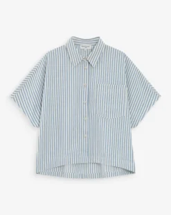 Chemise large à rayures manches courtes bleuet Vercia