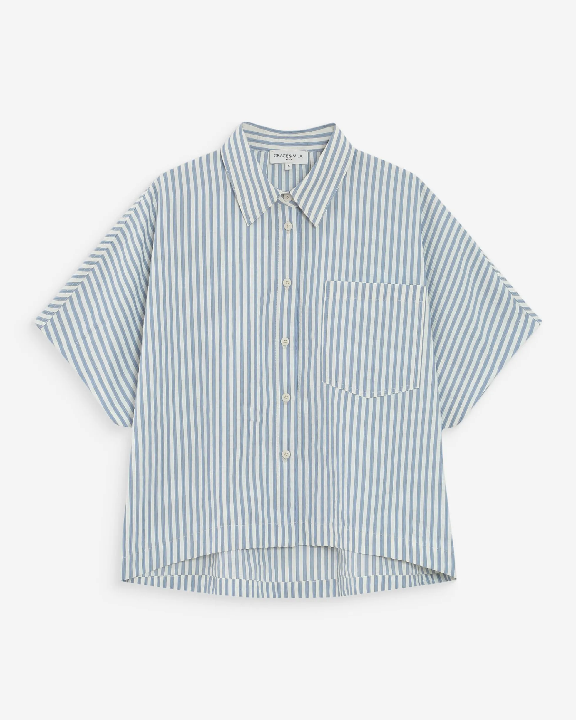 Chemise large à rayures manches courtes bleuet Vercia