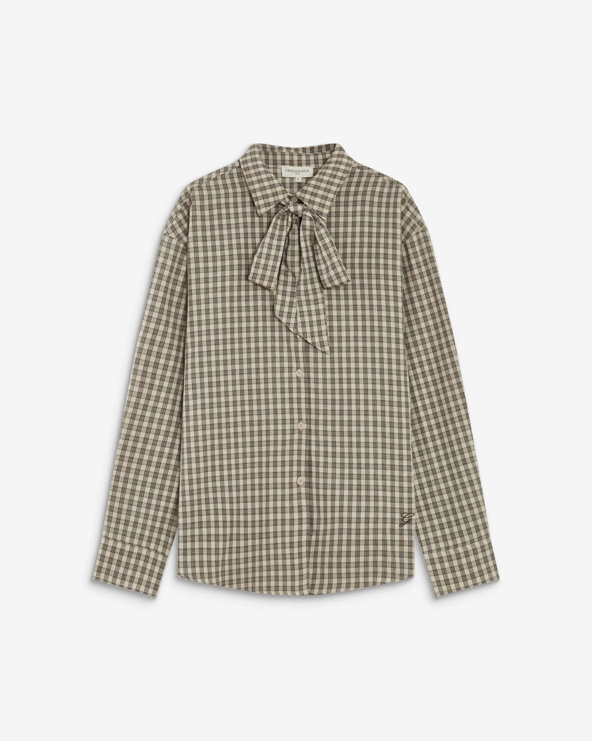 Chemise oversize col cavalier à carreaux sable Ayla