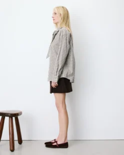 Chemise oversize col cavalier à carreaux sable Ayla