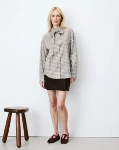 Chemise oversize col cavalier à carreaux sable Ayla