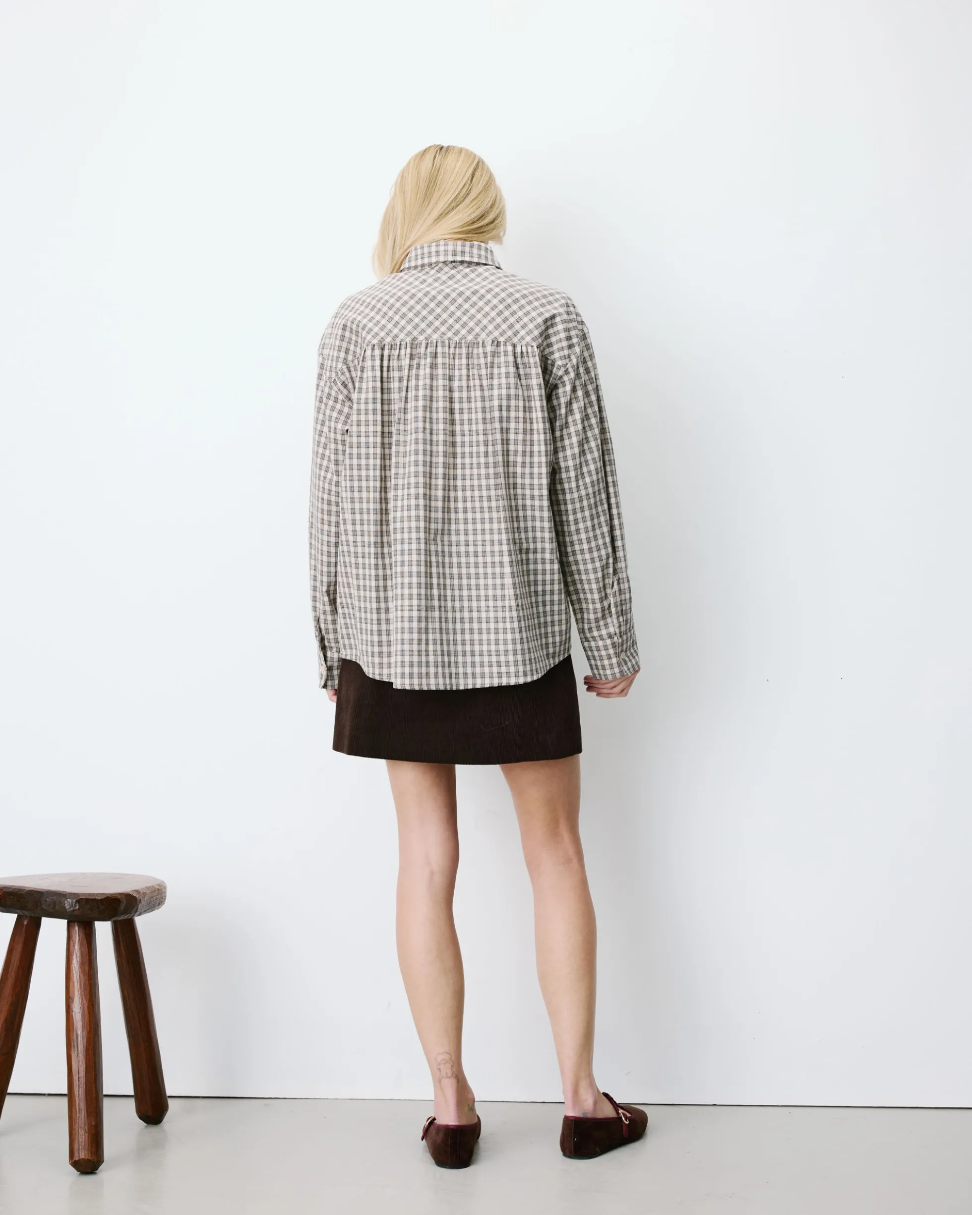 Chemise oversize col cavalier à carreaux sable Ayla