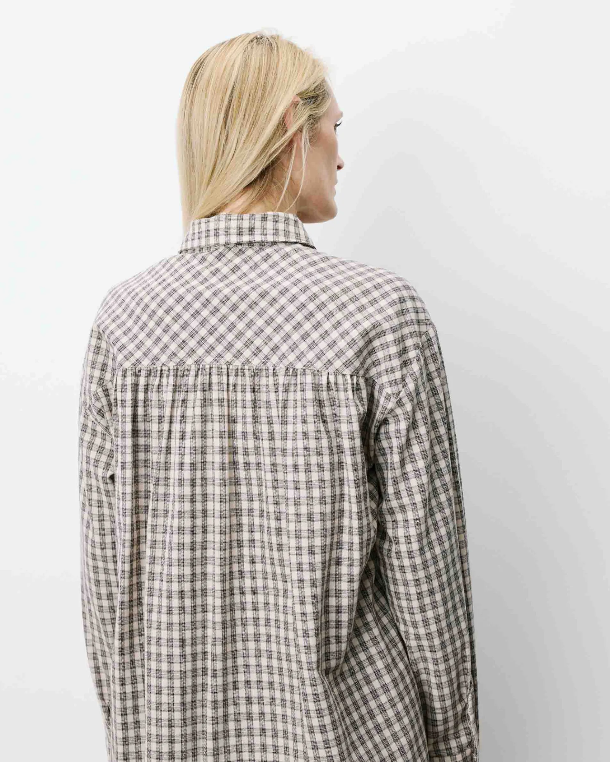 Chemise oversize col cavalier à carreaux sable Ayla