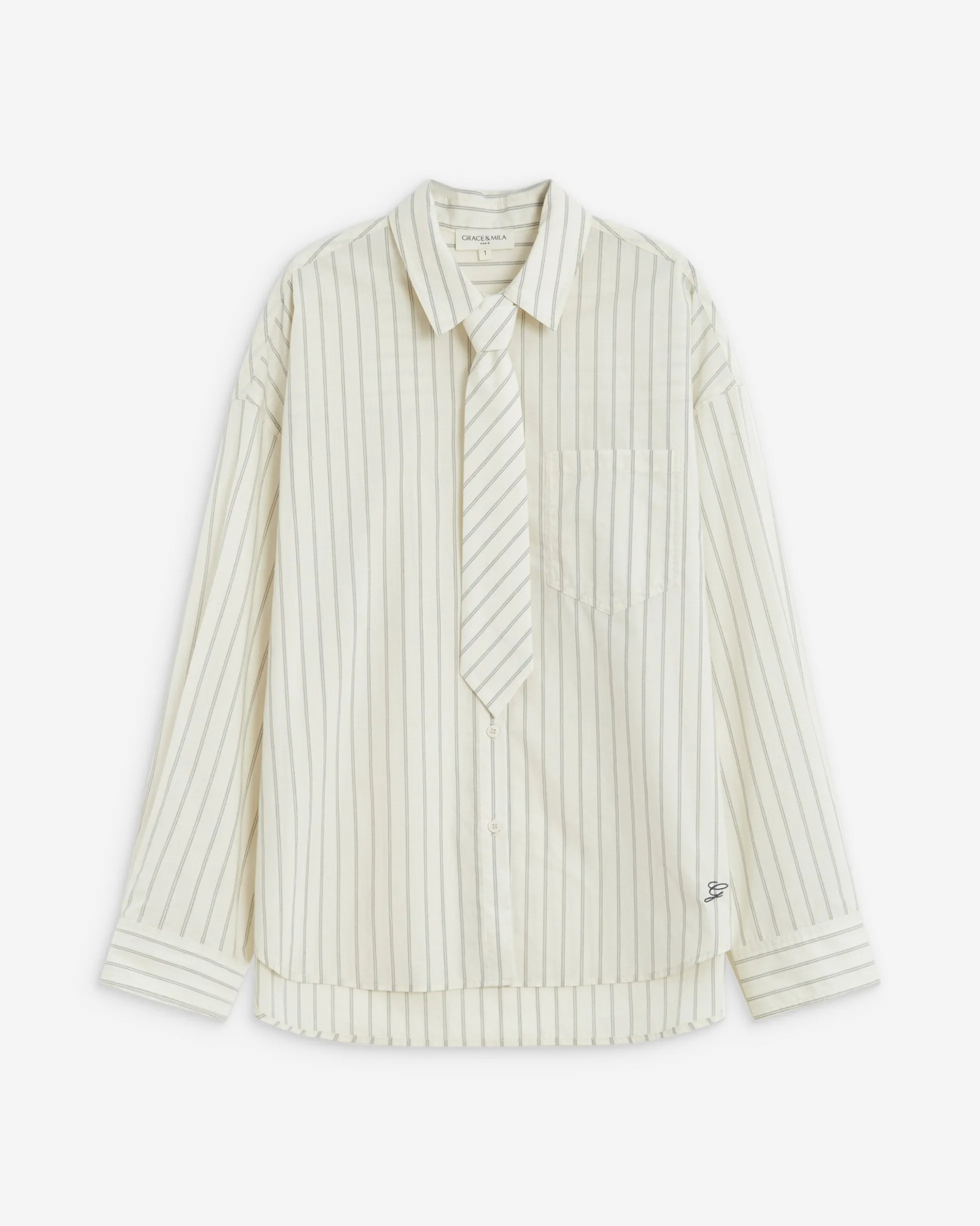 Chemise oversize à cravate amovible ecru Athena