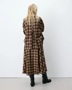 Chemise oversize dos à nouer à carreaux chocolat Arlette