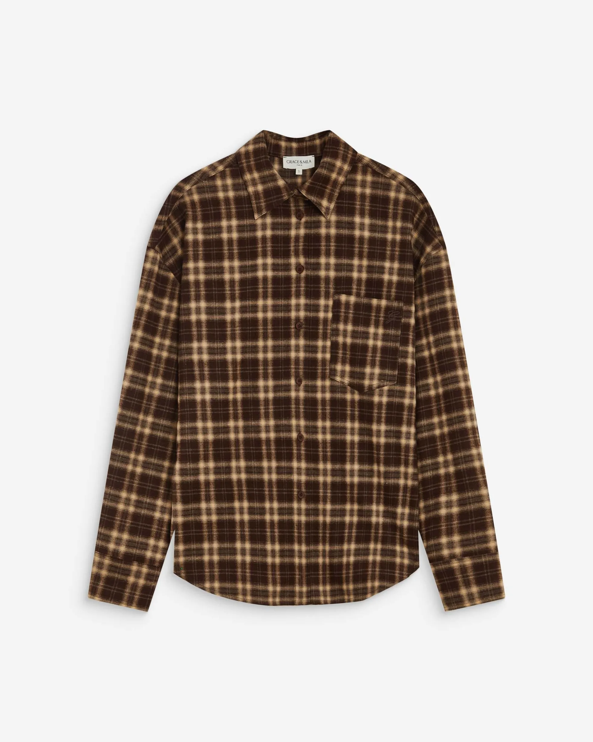 Chemise oversize dos à nouer à carreaux chocolat Arlette