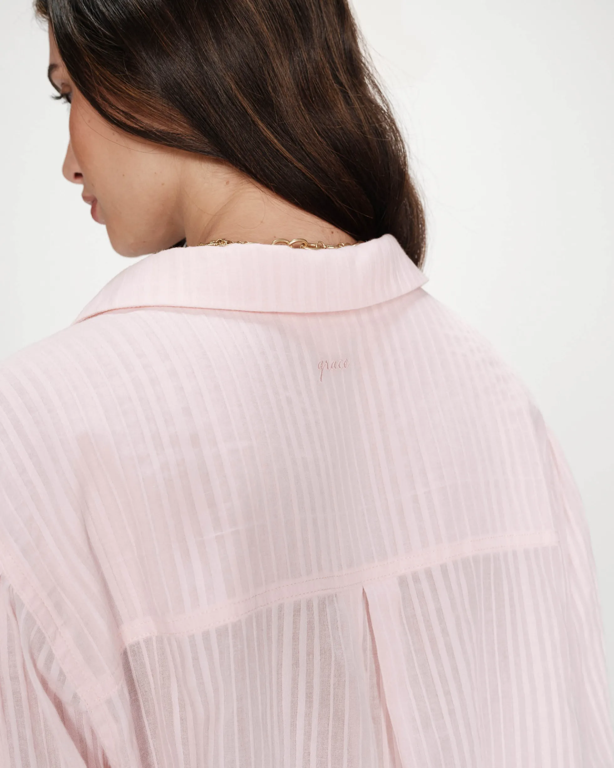 Chemise oversize en coton manches bouffantes rose Vibes