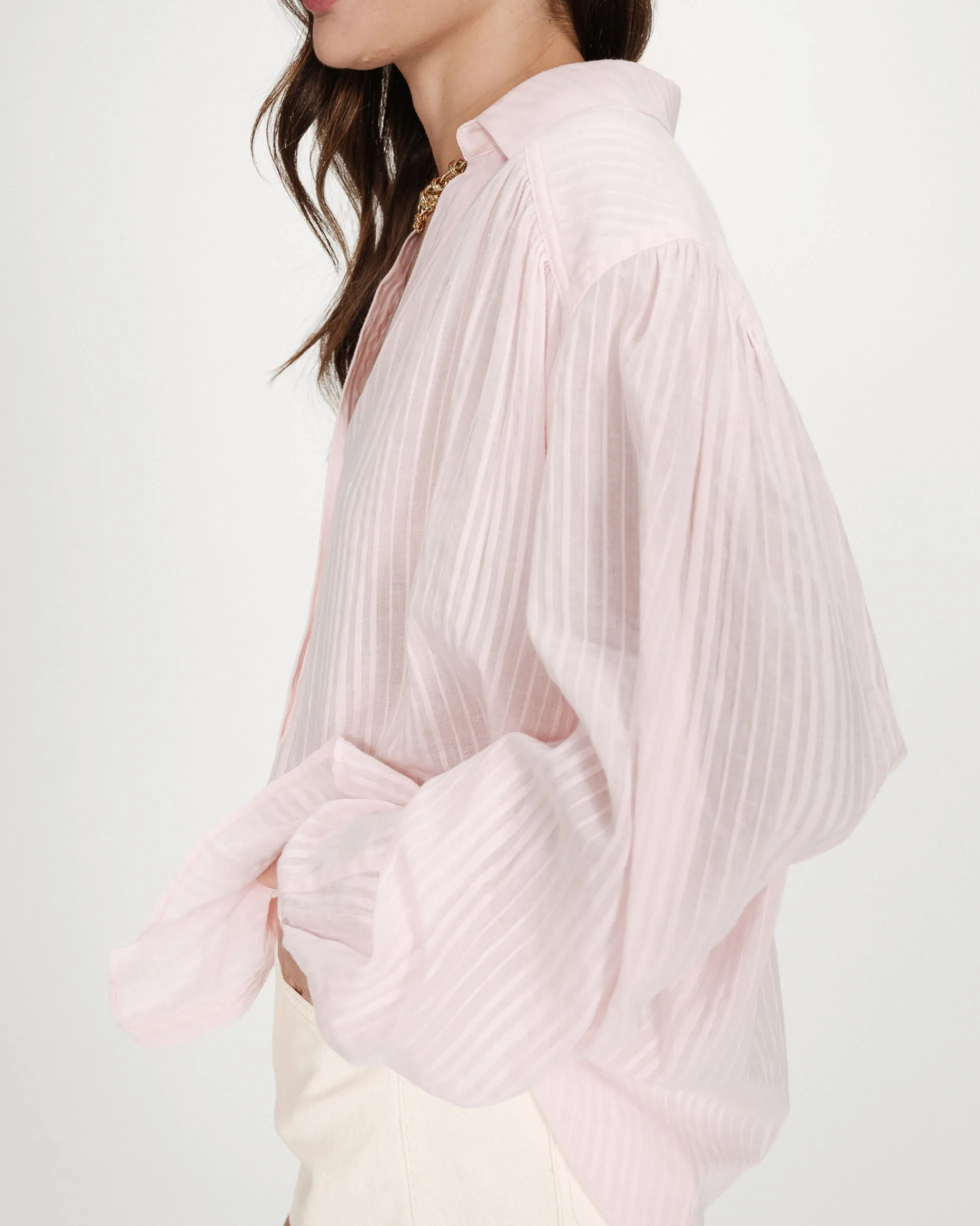 Chemise oversize en coton manches bouffantes rose Vibes