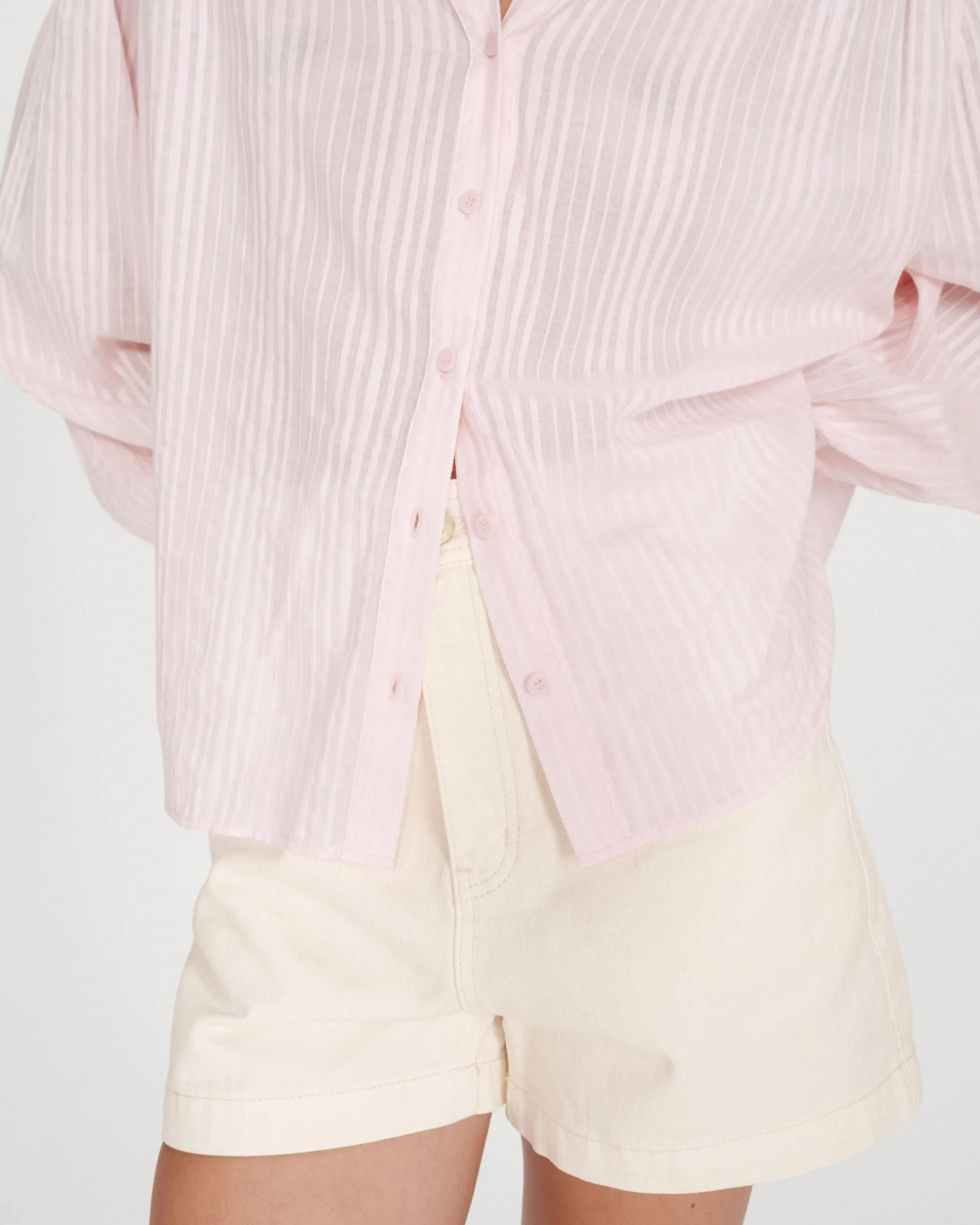 Chemise oversize en coton manches bouffantes rose Vibes