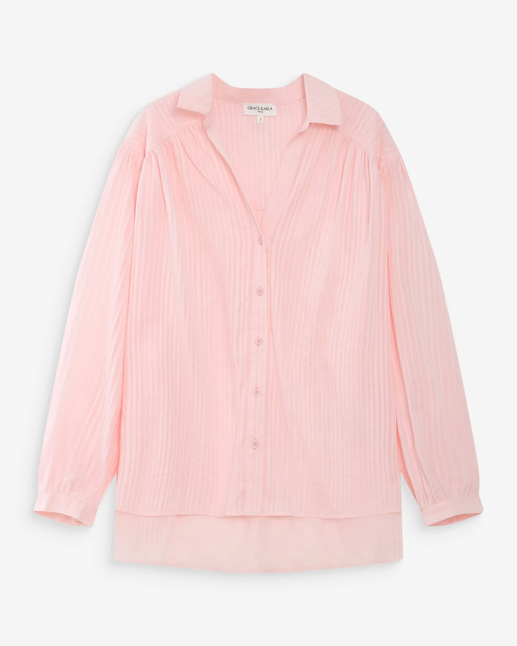 Chemise oversize en coton manches bouffantes rose Vibes