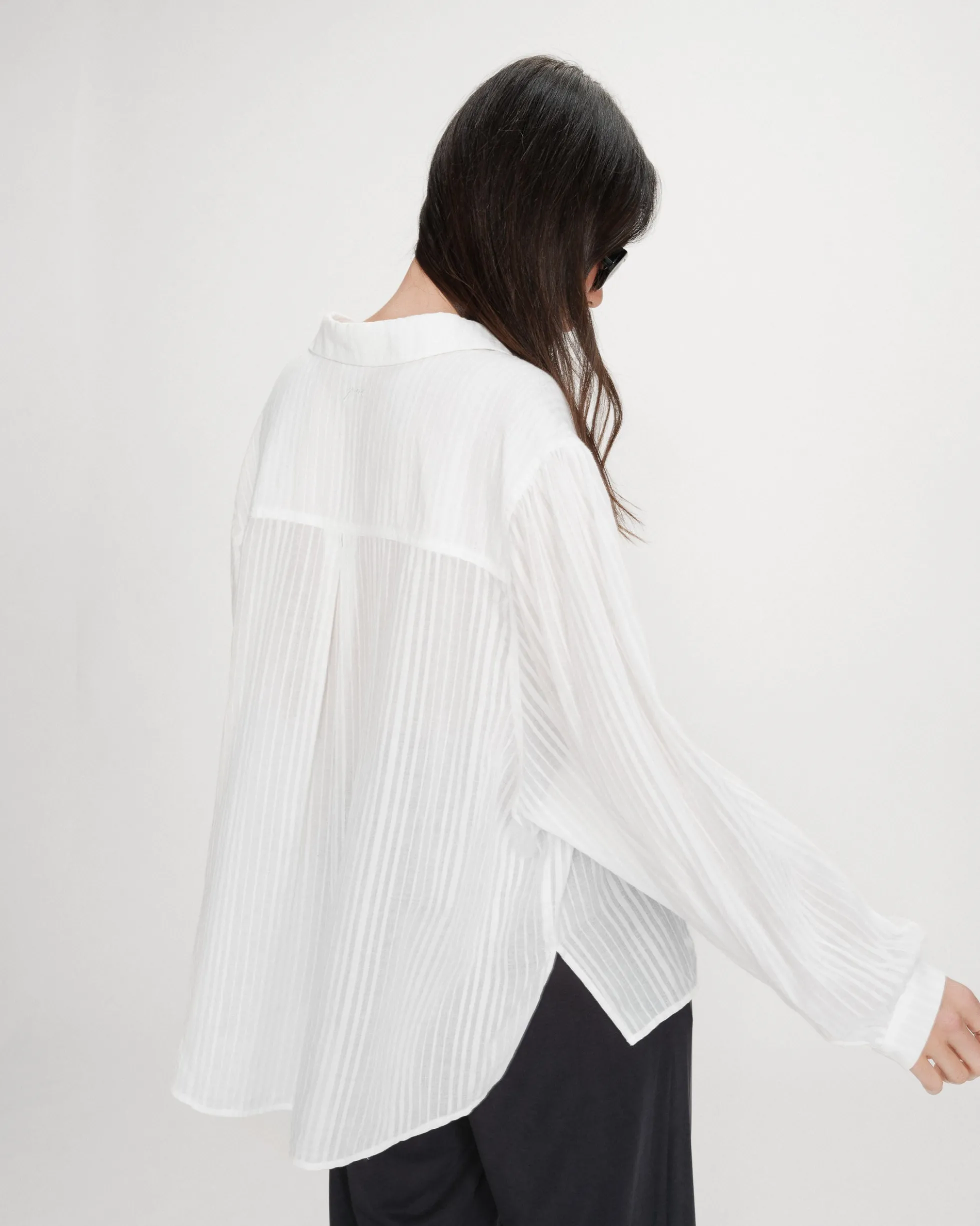 Chemise oversize en coton manches bouffantes ivoire Vibes