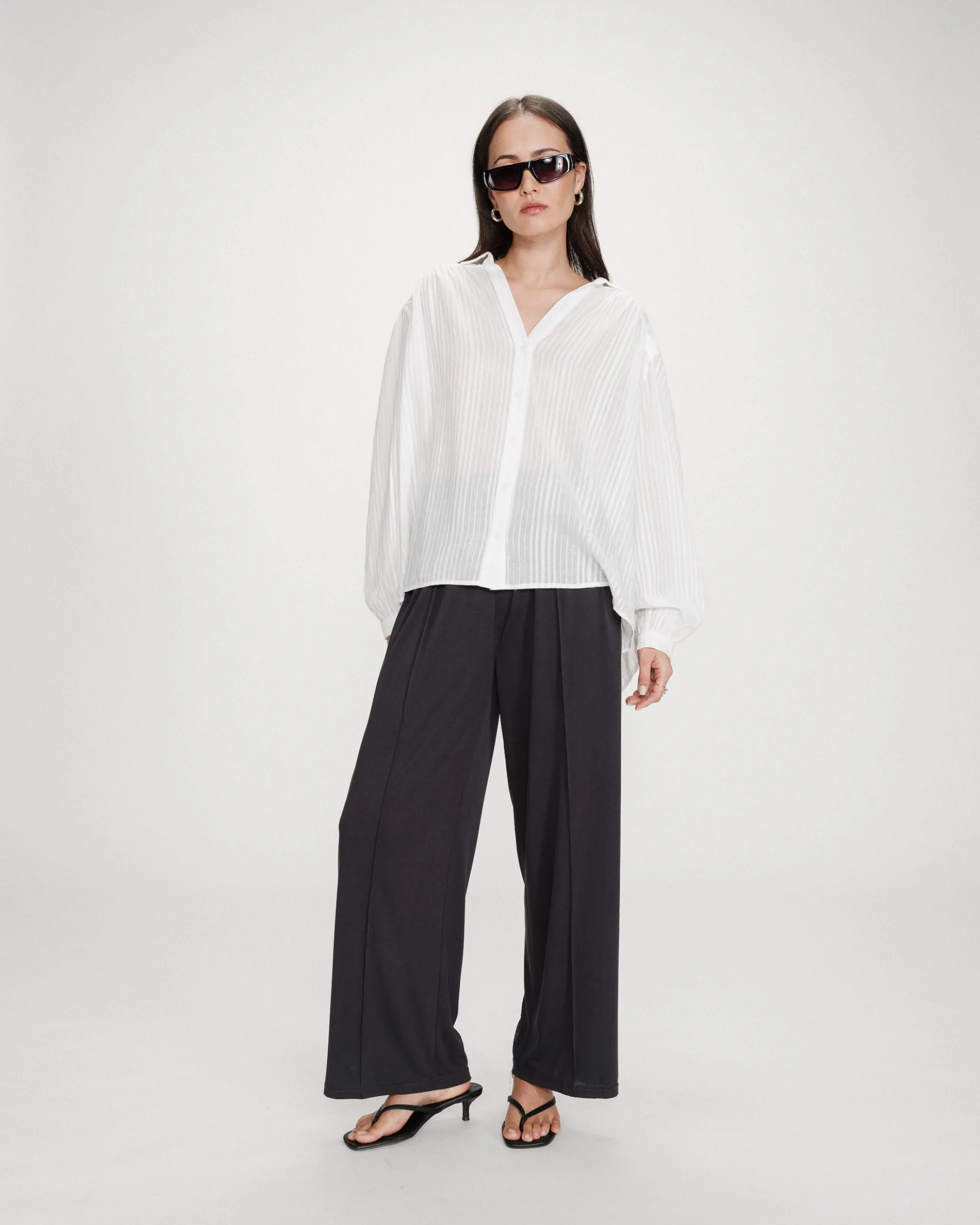 Chemise oversize en coton manches bouffantes ivoire Vibes