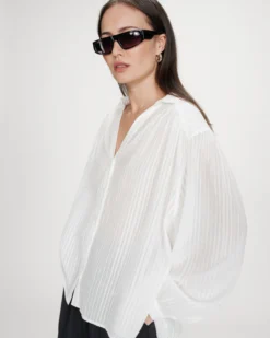 Chemise oversize en coton manches bouffantes ivoire Vibes