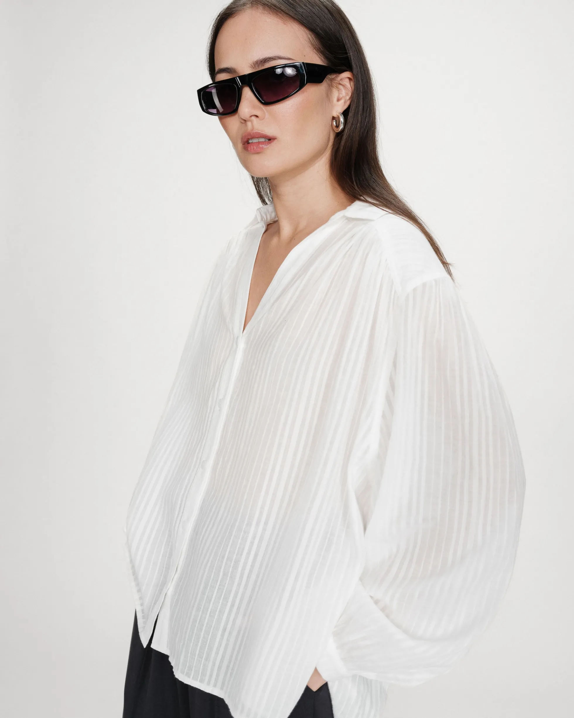 Chemise oversize en coton manches bouffantes ivoire Vibes