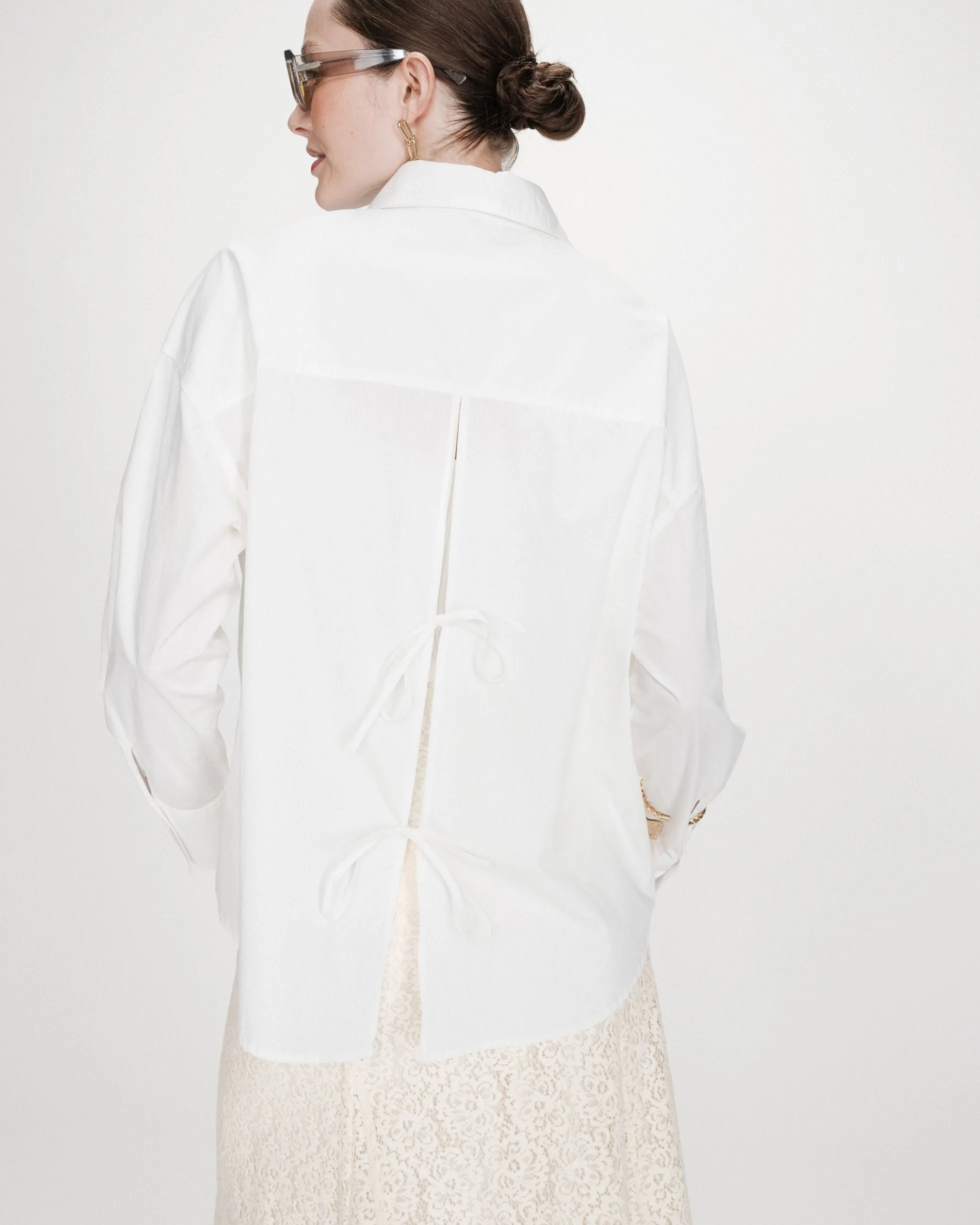 Chemise oversize en coton à nouer dans le dos ivoire Valerie