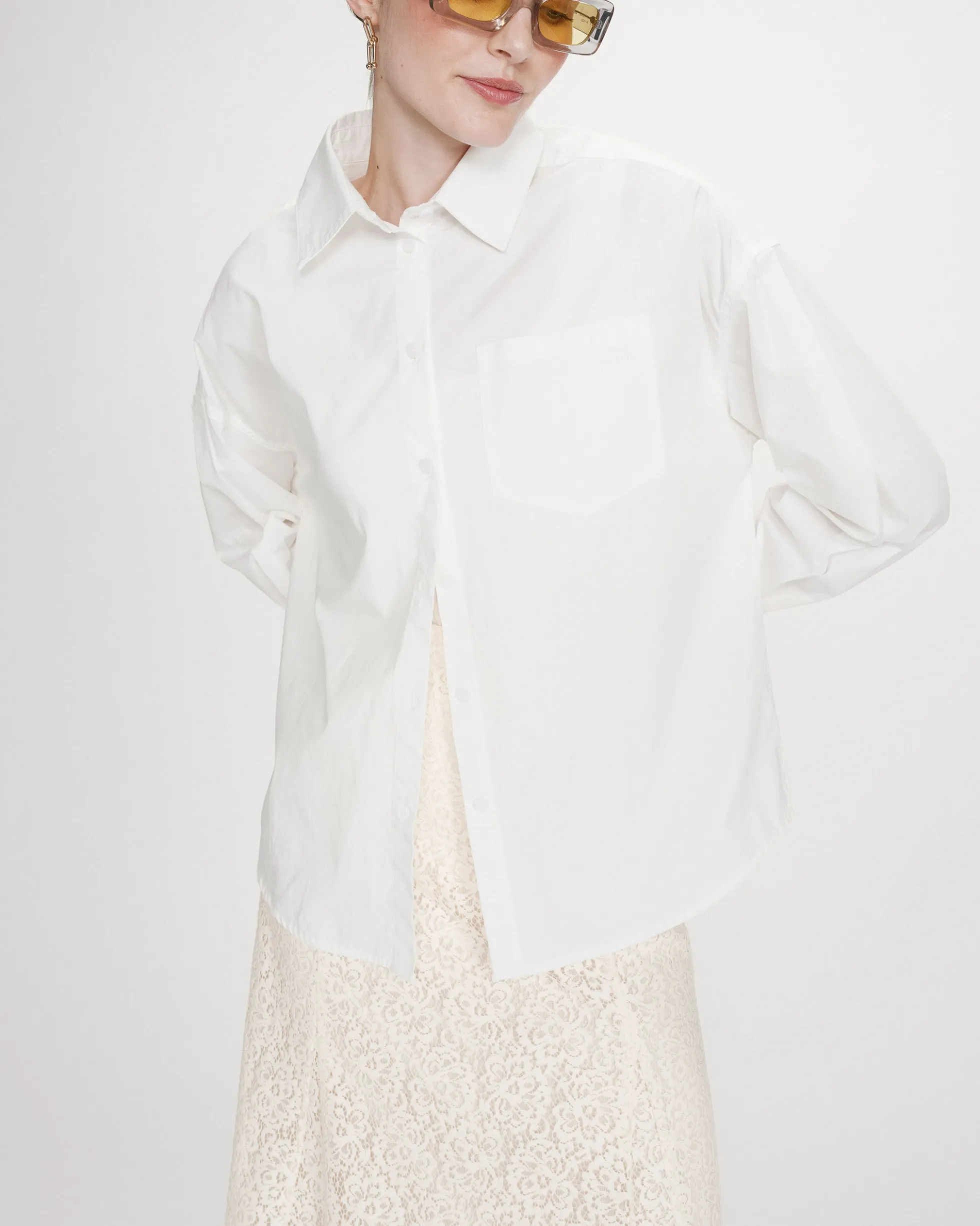 Chemise oversize en coton à nouer dans le dos ivoire Valerie