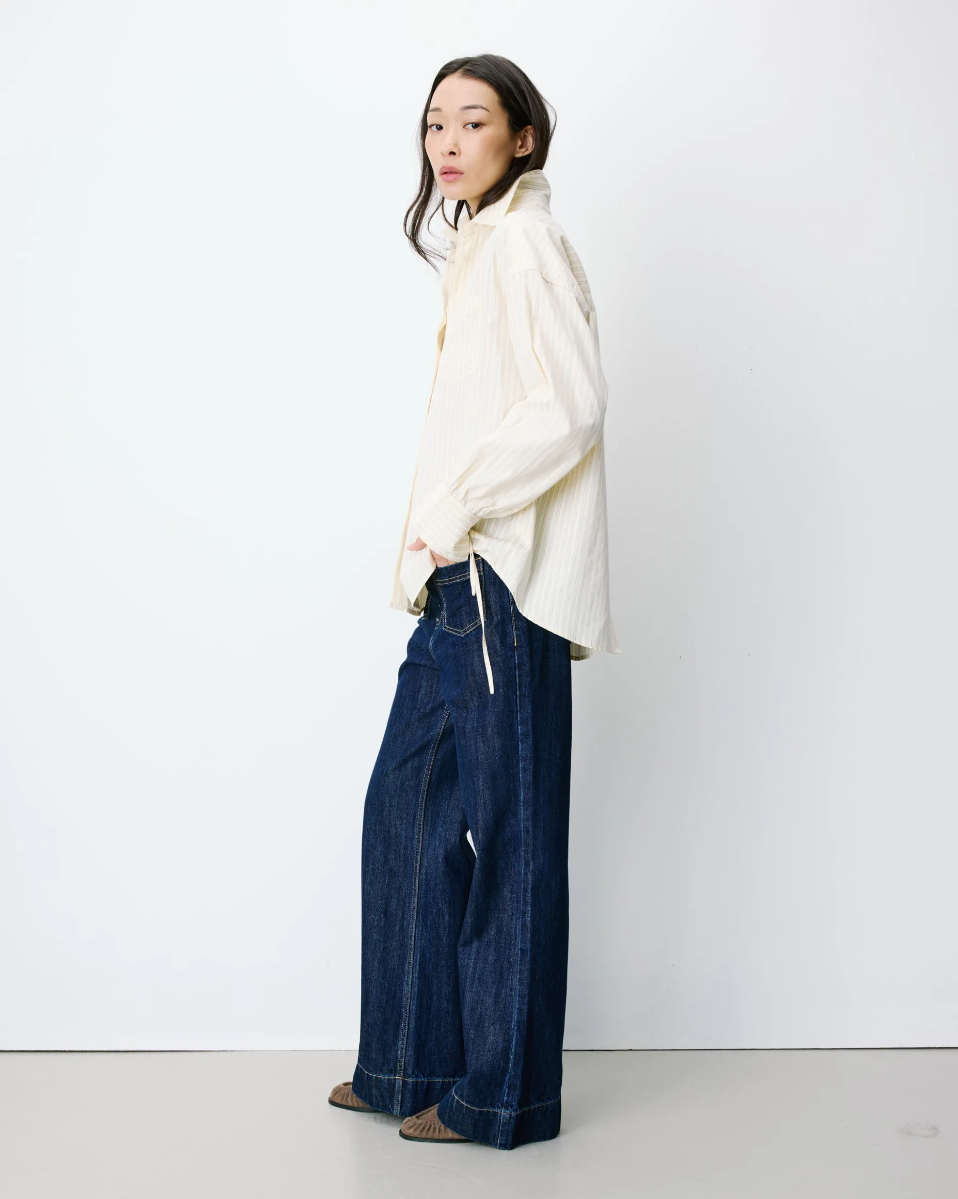 Chemise oversize en coton rayée vanille Armelle