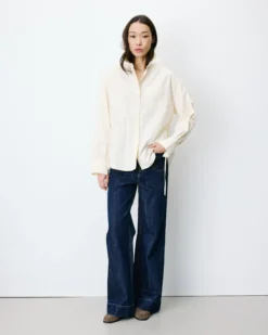 Chemise oversize en coton rayée vanille Armelle