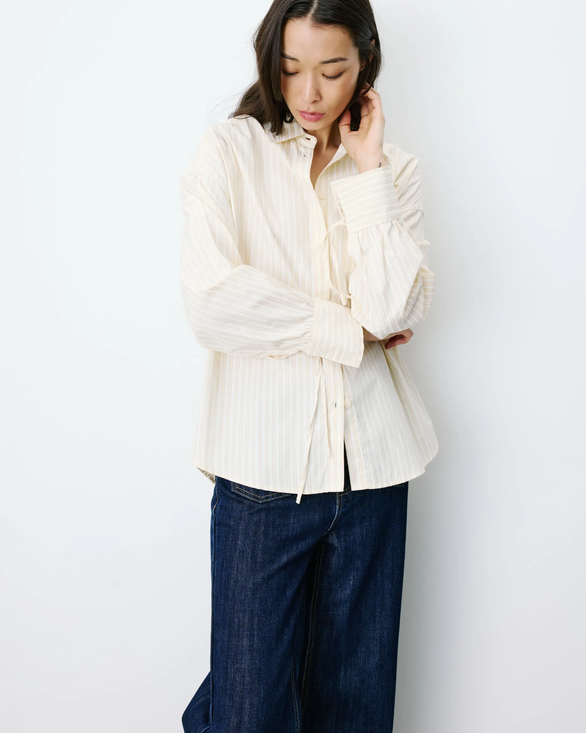 Chemise oversize en coton rayée vanille Armelle