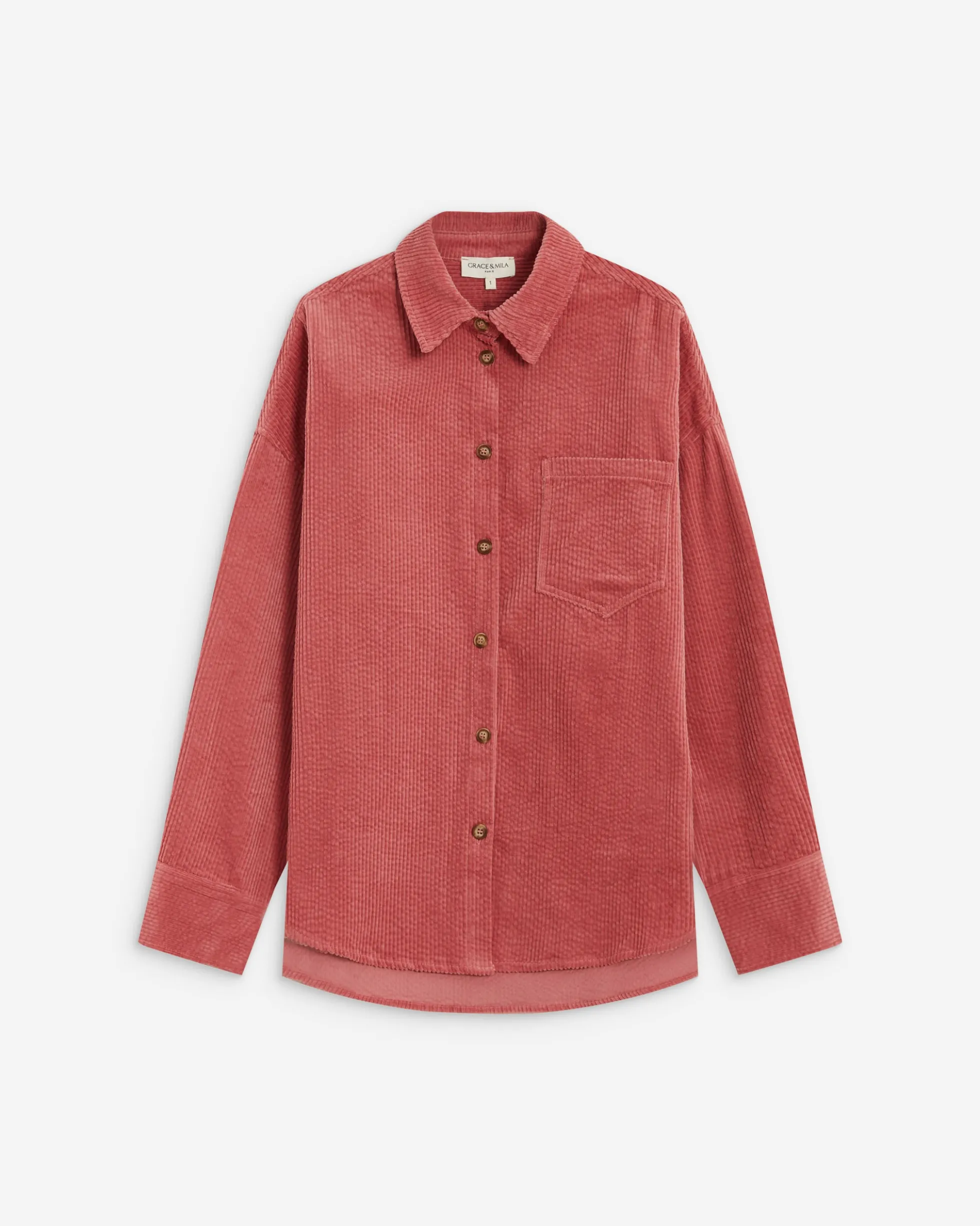 Chemise oversize en velours côtelé blush Ange