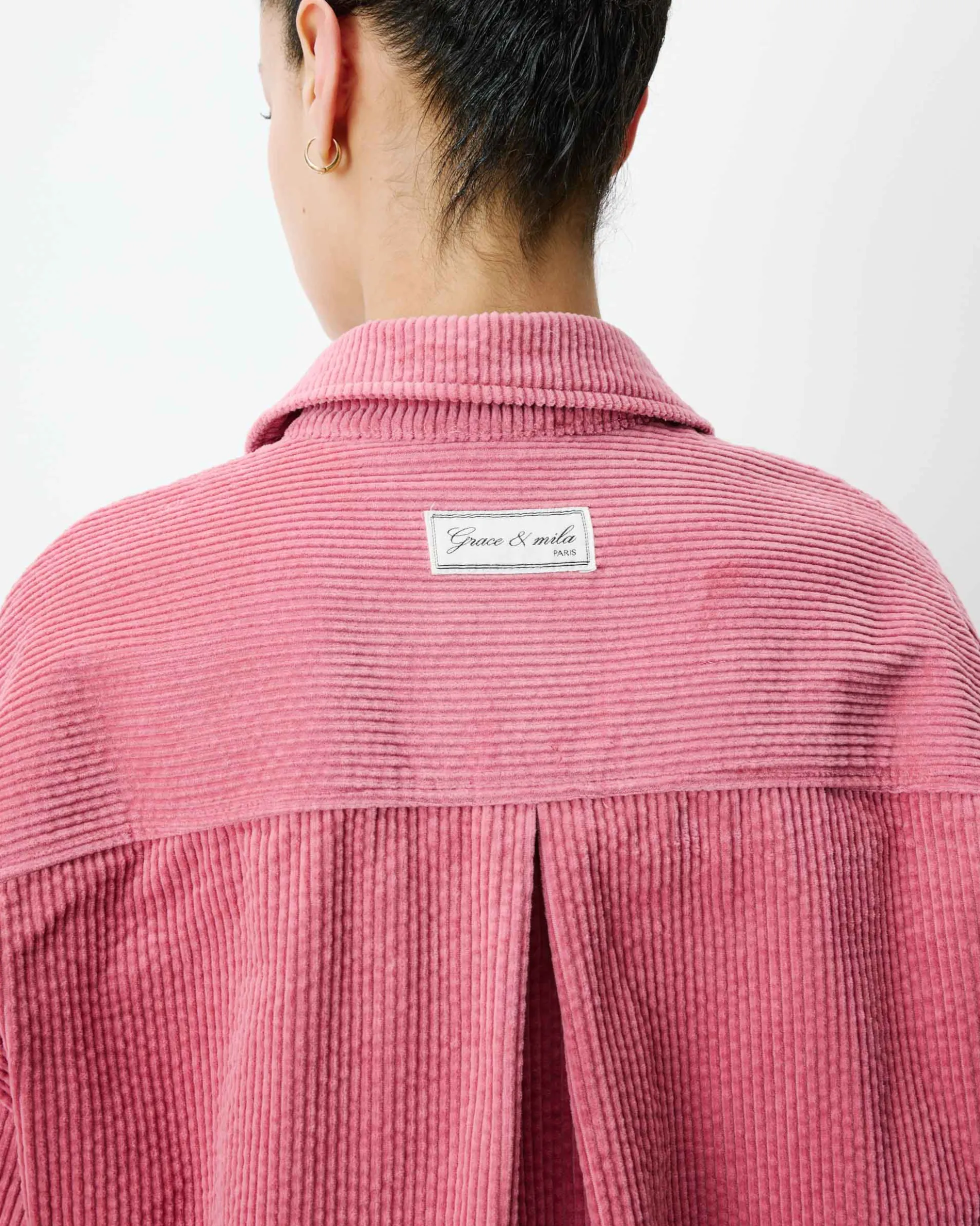 Chemise oversize en velours côtelé blush Ange