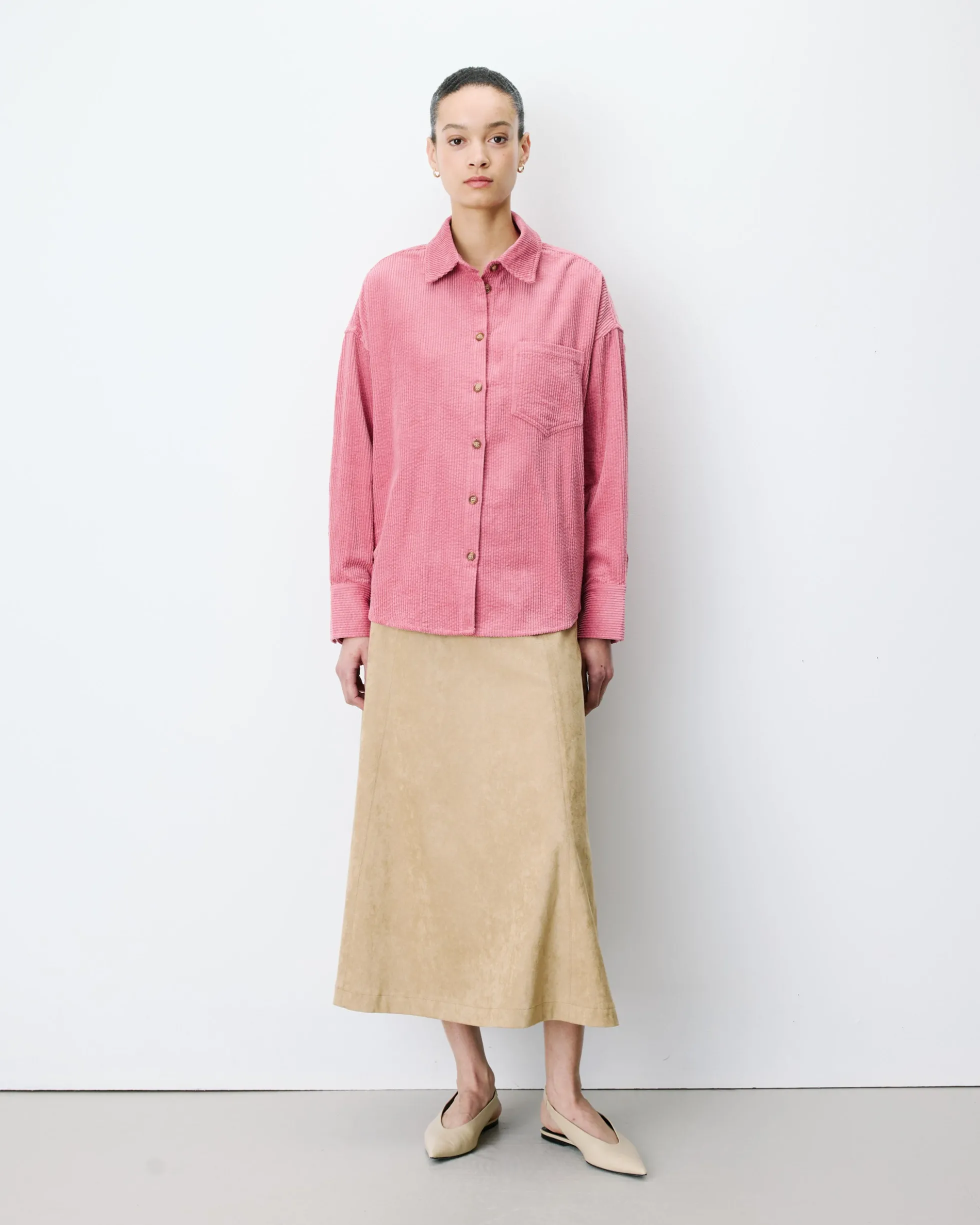 Chemise oversize en velours côtelé blush Ange