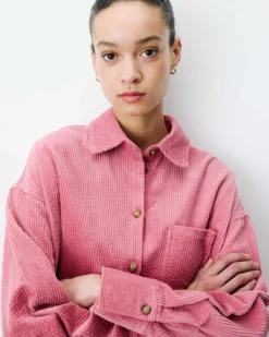 Chemise oversize en velours côtelé blush Ange