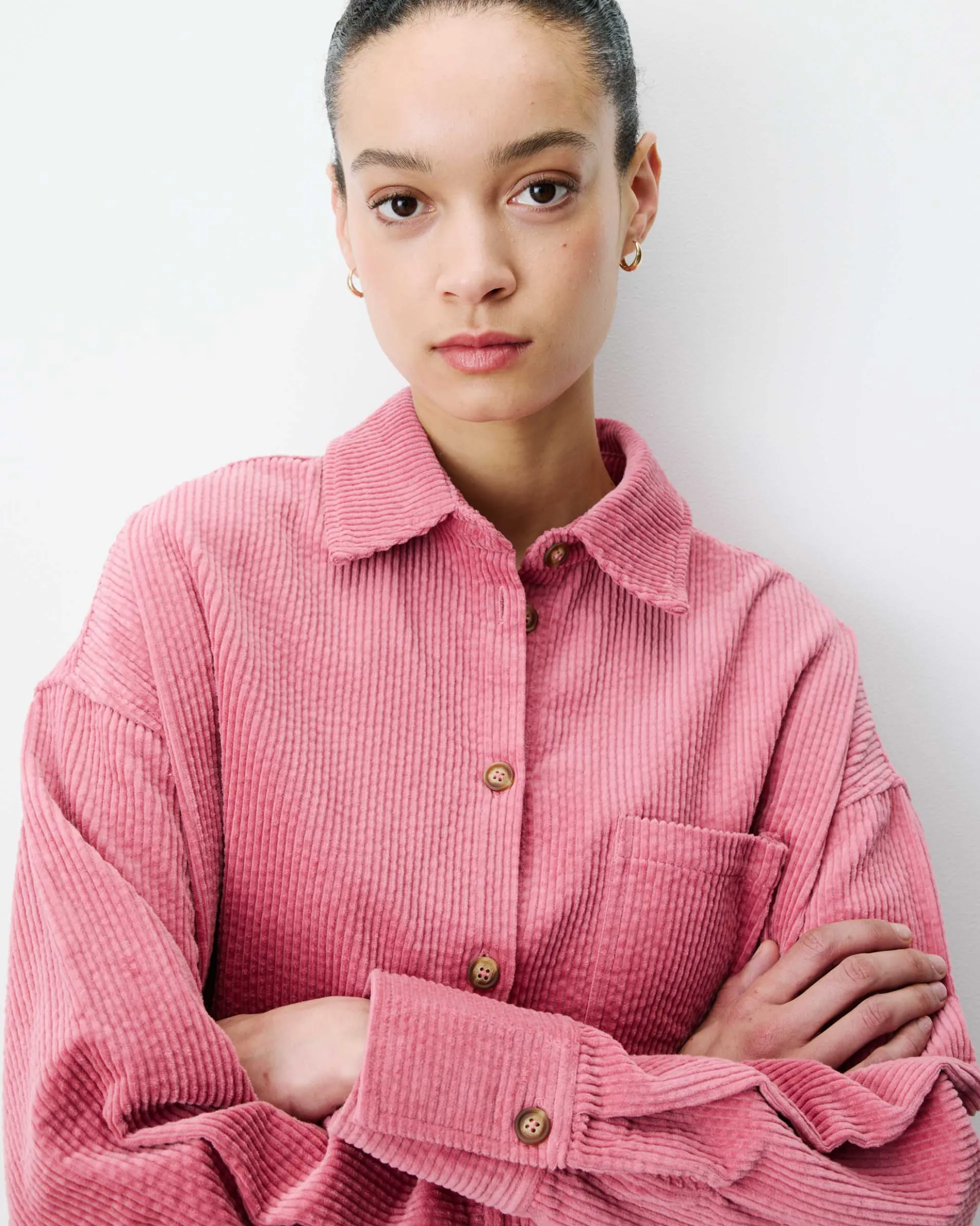 Chemise oversize en velours côtelé blush Ange
