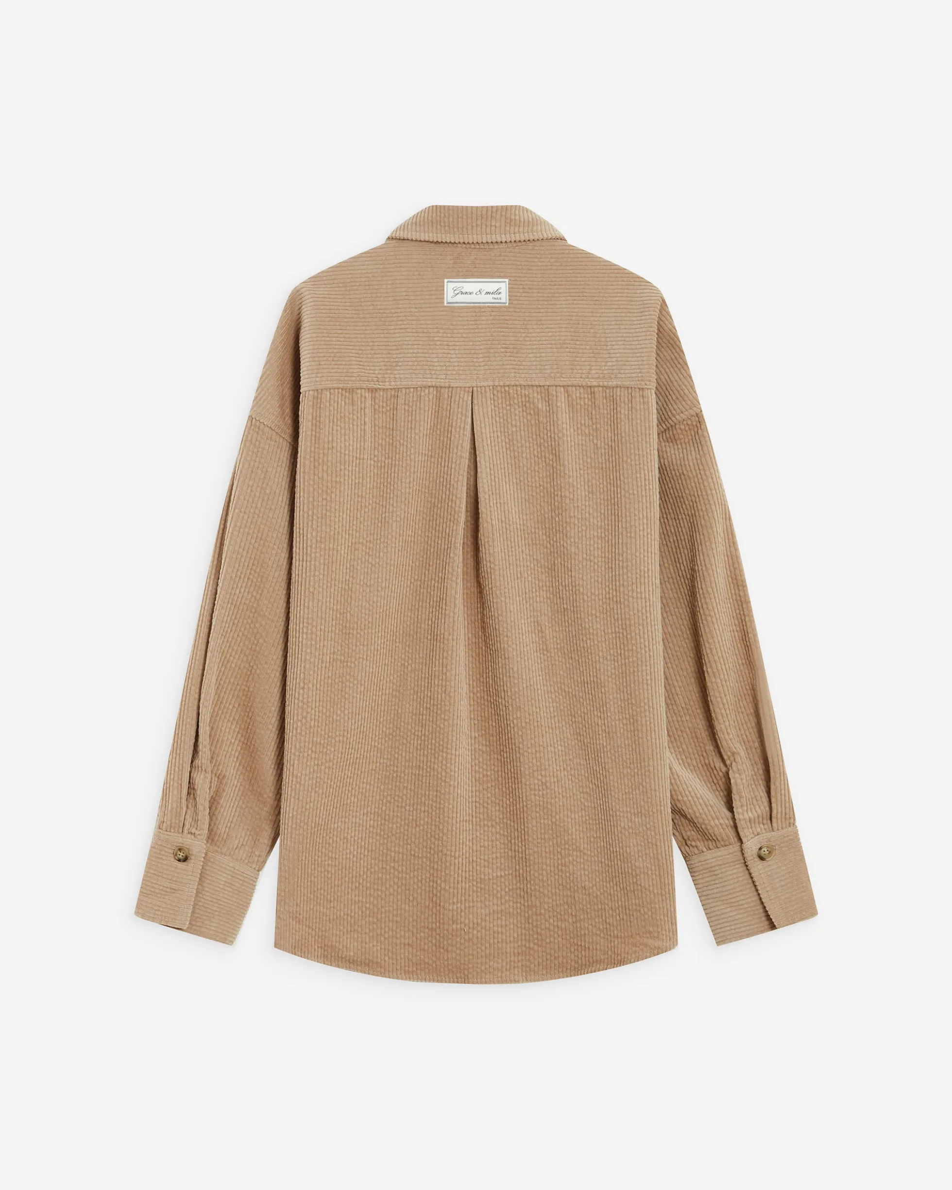 Chemise oversize en velours côtelé beige Ange