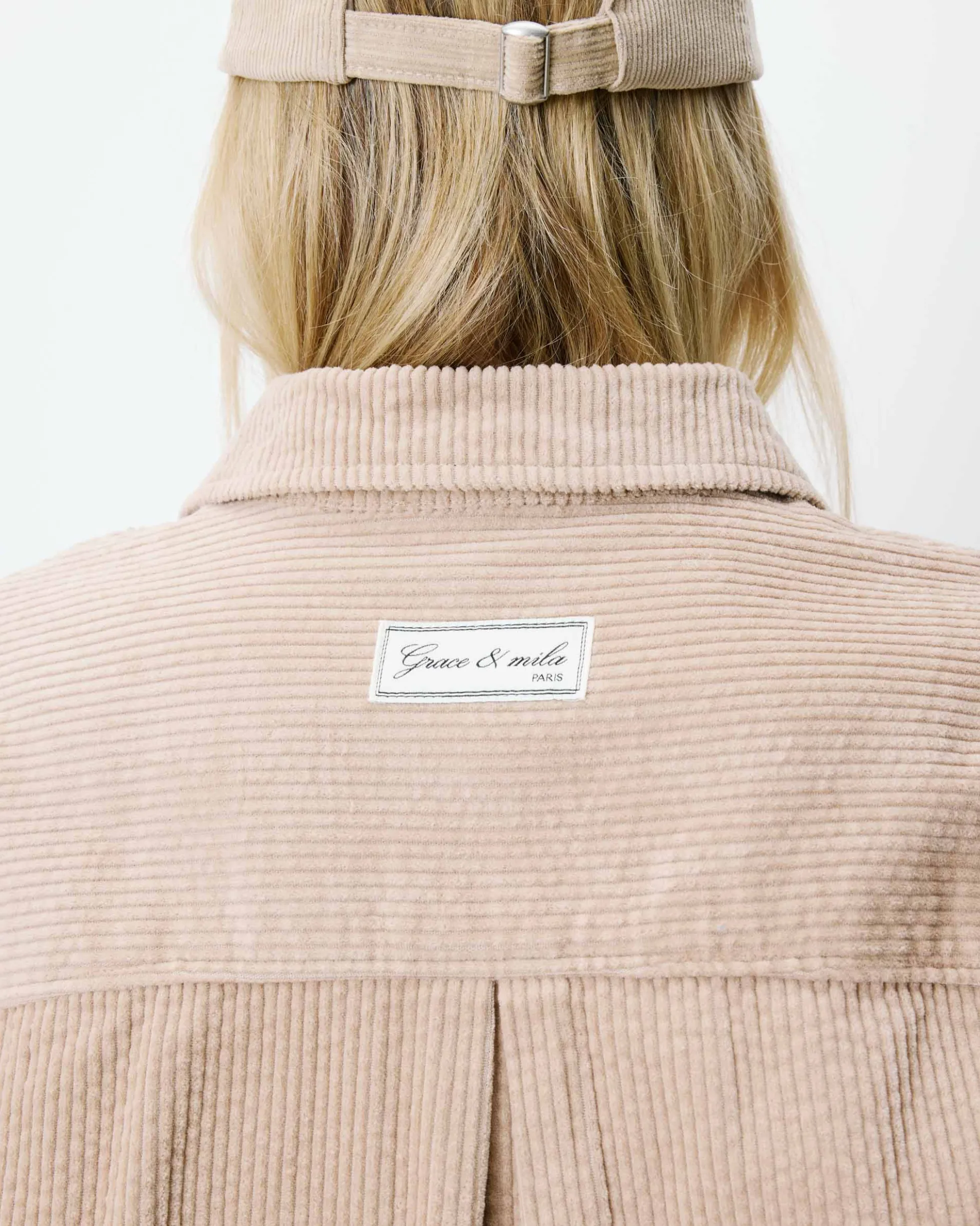 Chemise oversize en velours côtelé beige Ange