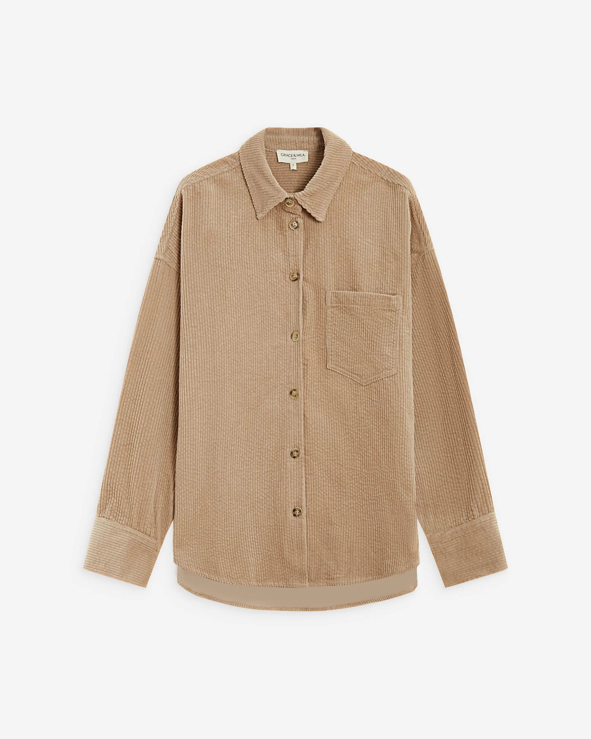 Chemise oversize en velours côtelé beige Ange