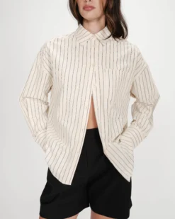 Chemise oversize rayée à nouer dans le dos vanille Valerie
