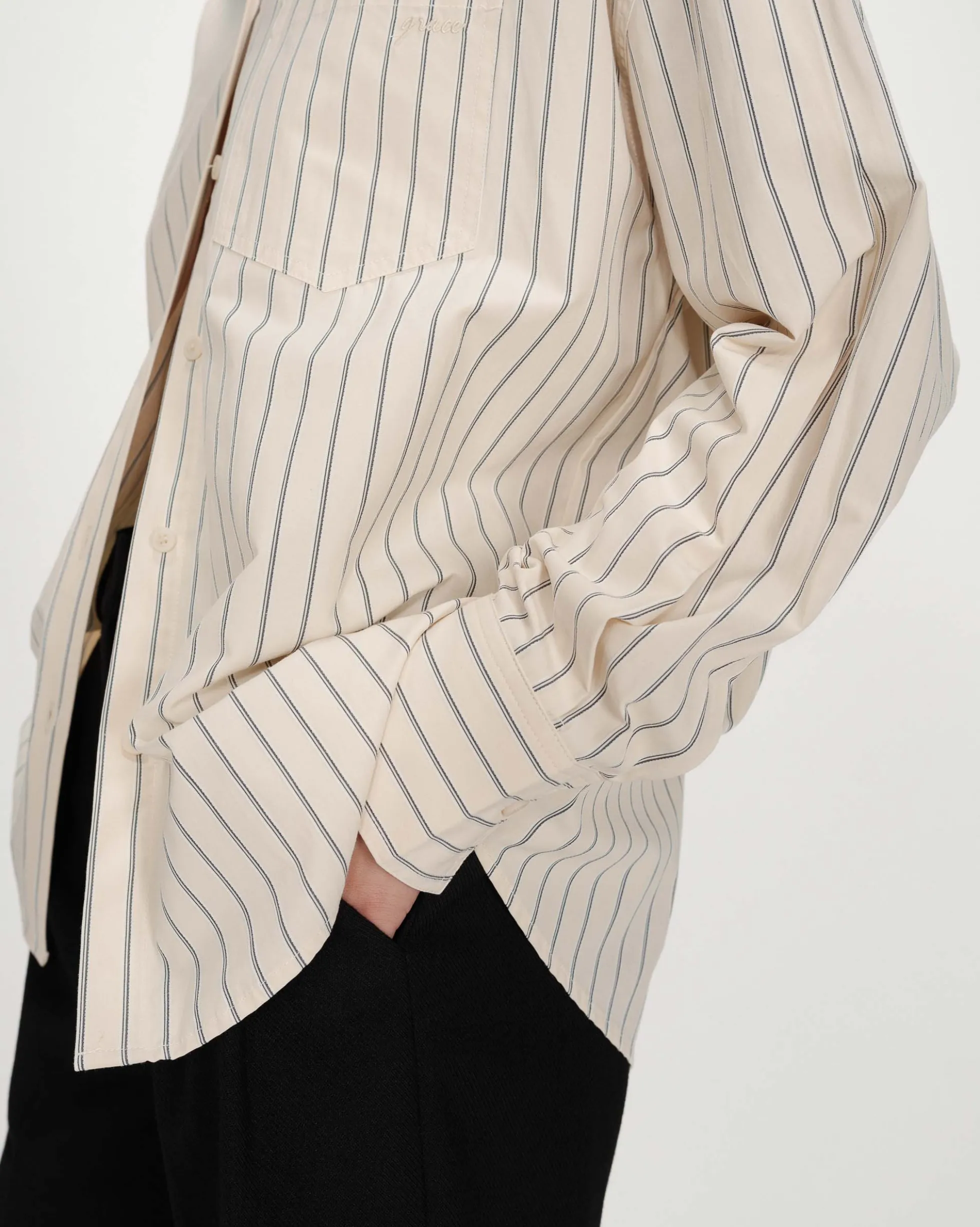 Chemise oversize rayée à nouer dans le dos vanille Valerie