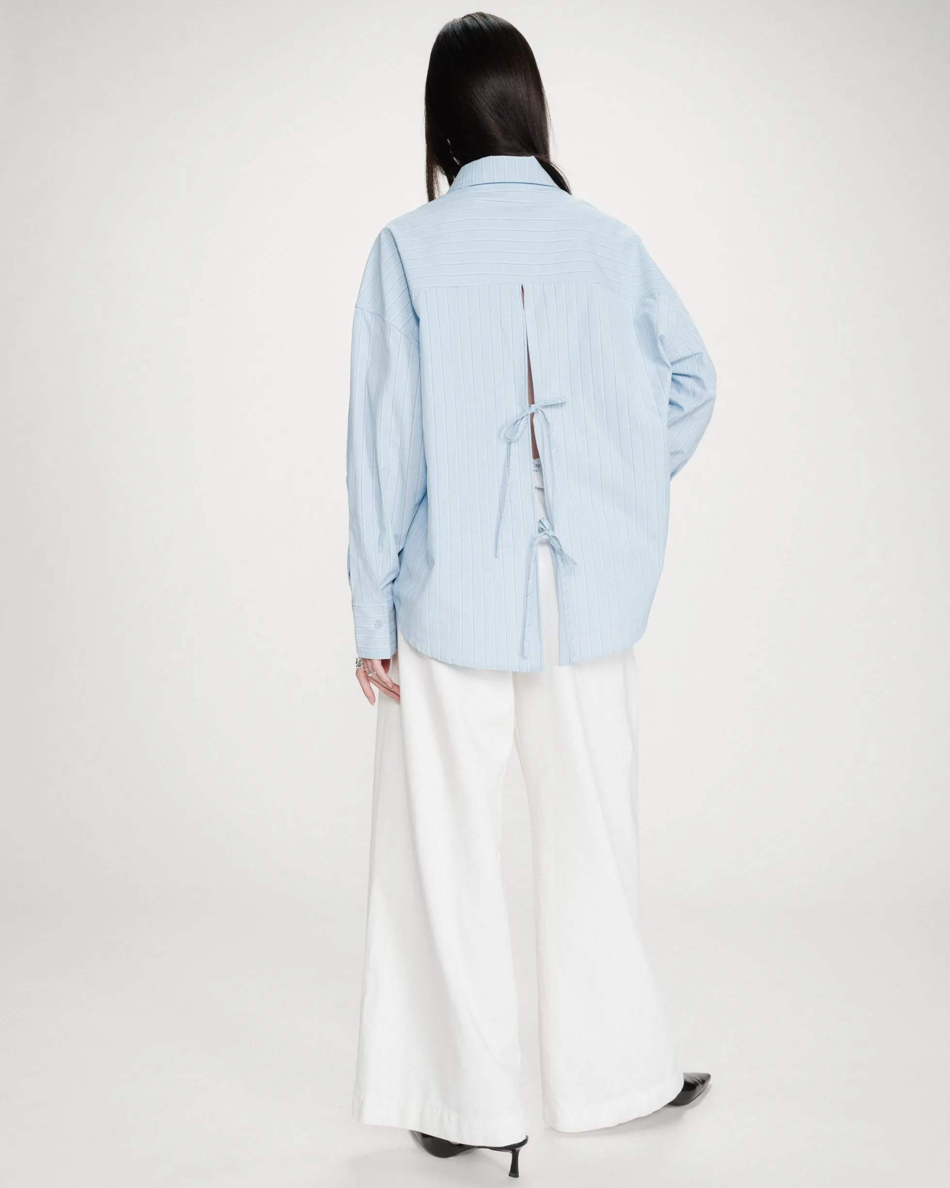 Chemise oversize rayée à nouer dans le dos bleuet Valerie